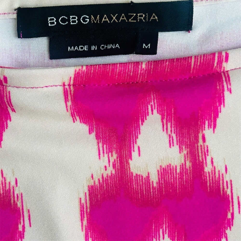 BCBGMAXAZRIA Dress Womens Size M Pink White Abstract Knot Front Shift - Picture 3 of 10